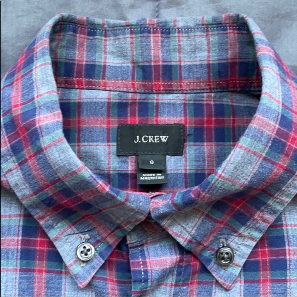 J Crew men's plaid long sleeve shirt red blue button down small checkered